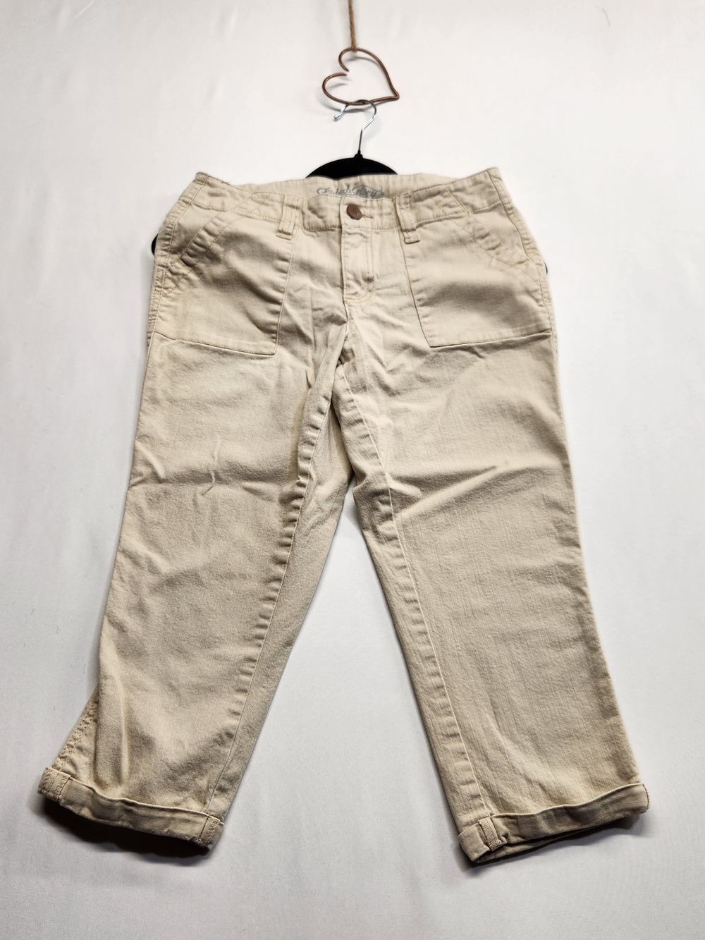 ⭐️Faded Glory Khaki Cargo Capris Size 6 Stretch Utility Crop Pants Tan